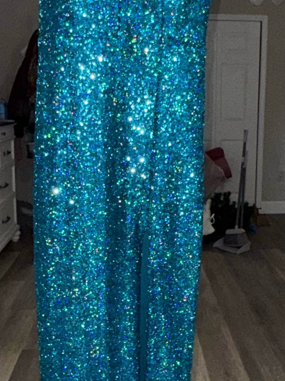 Emerald Sundae Teal Blue Glitter Backless Dress